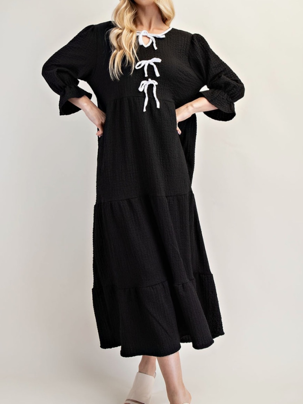 Plus Size Celeste Long Dress with Pockets-Black